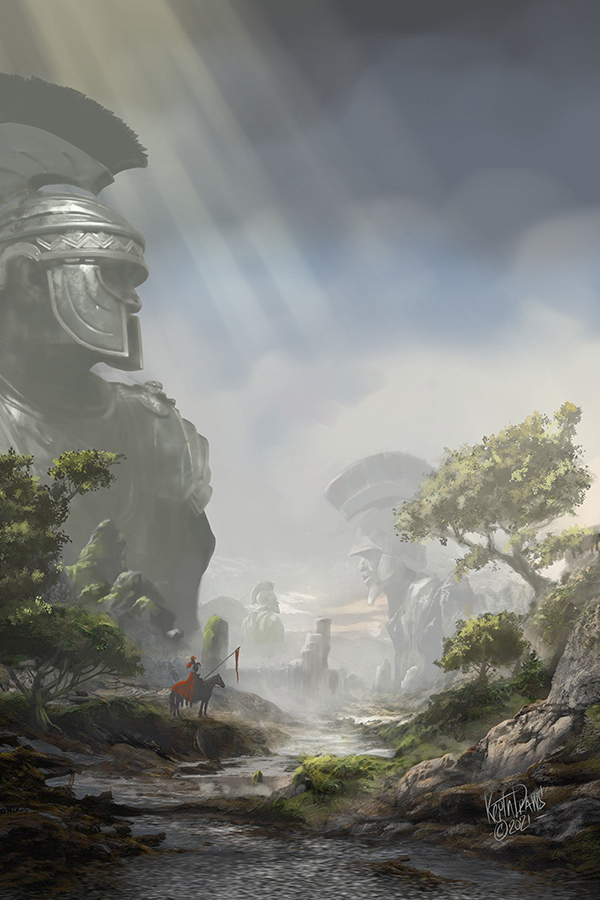 fantasy cover with statues